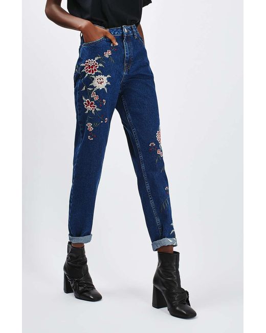 Moto Petite Embroidered Mom Jeans in Multicolor (MID STONE) Lyst